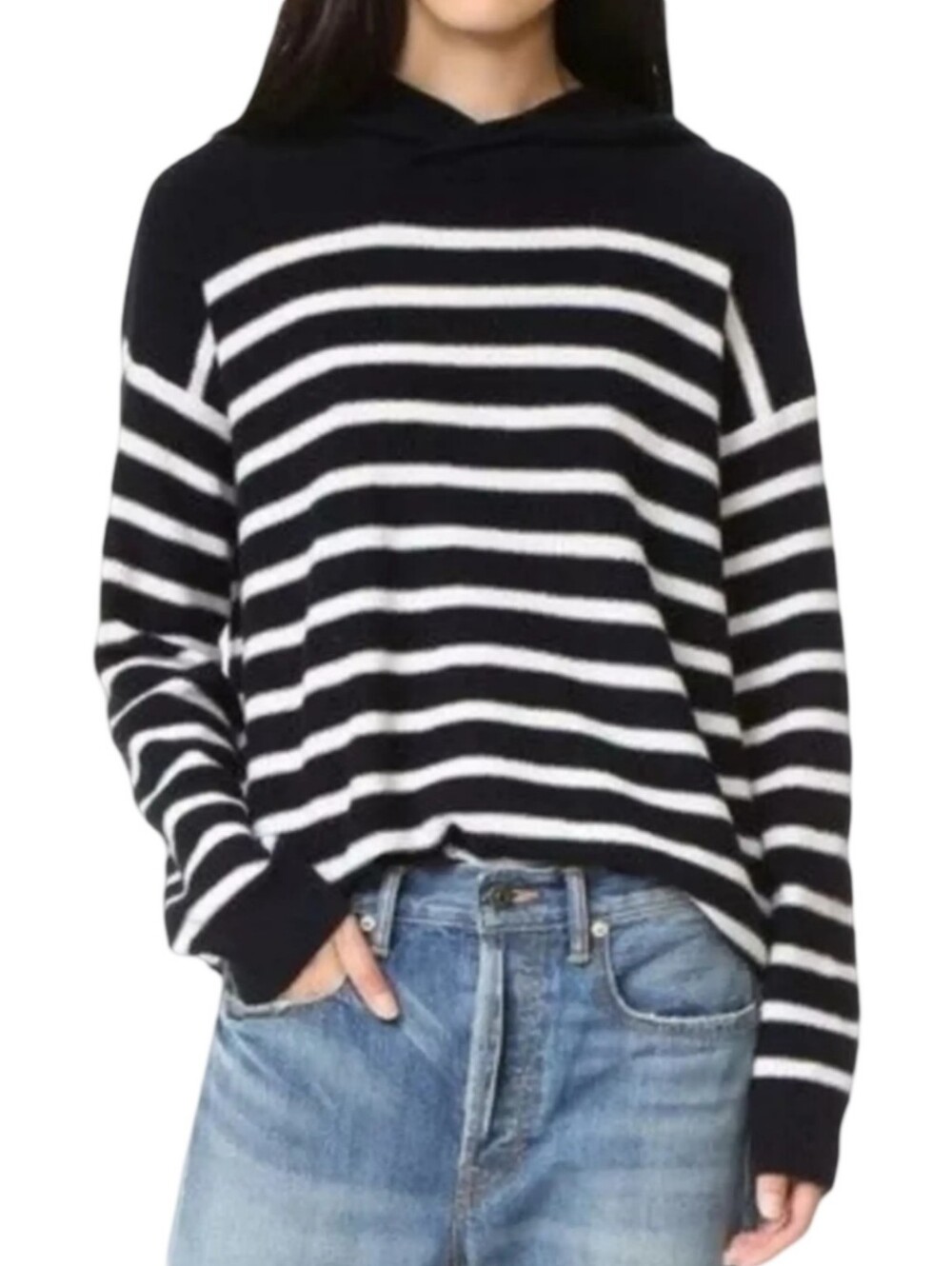 For The Republic Stripes Hooded Sweater - Relaxed Fit Size Small